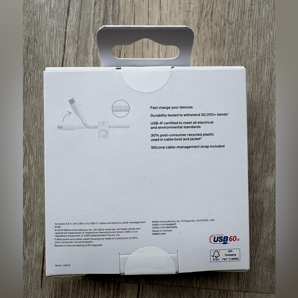 Belkin BoostCharge USB-C Braided Cable, 2M Length, White Cable - Picture 2 of 5